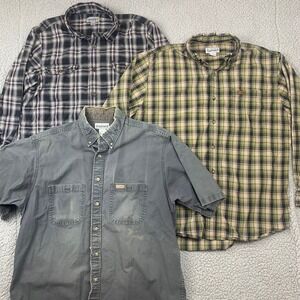 Lot Of 2 Carhartt Mens XLButton Down Work Shirts 100 Percent Cotton READ Stains